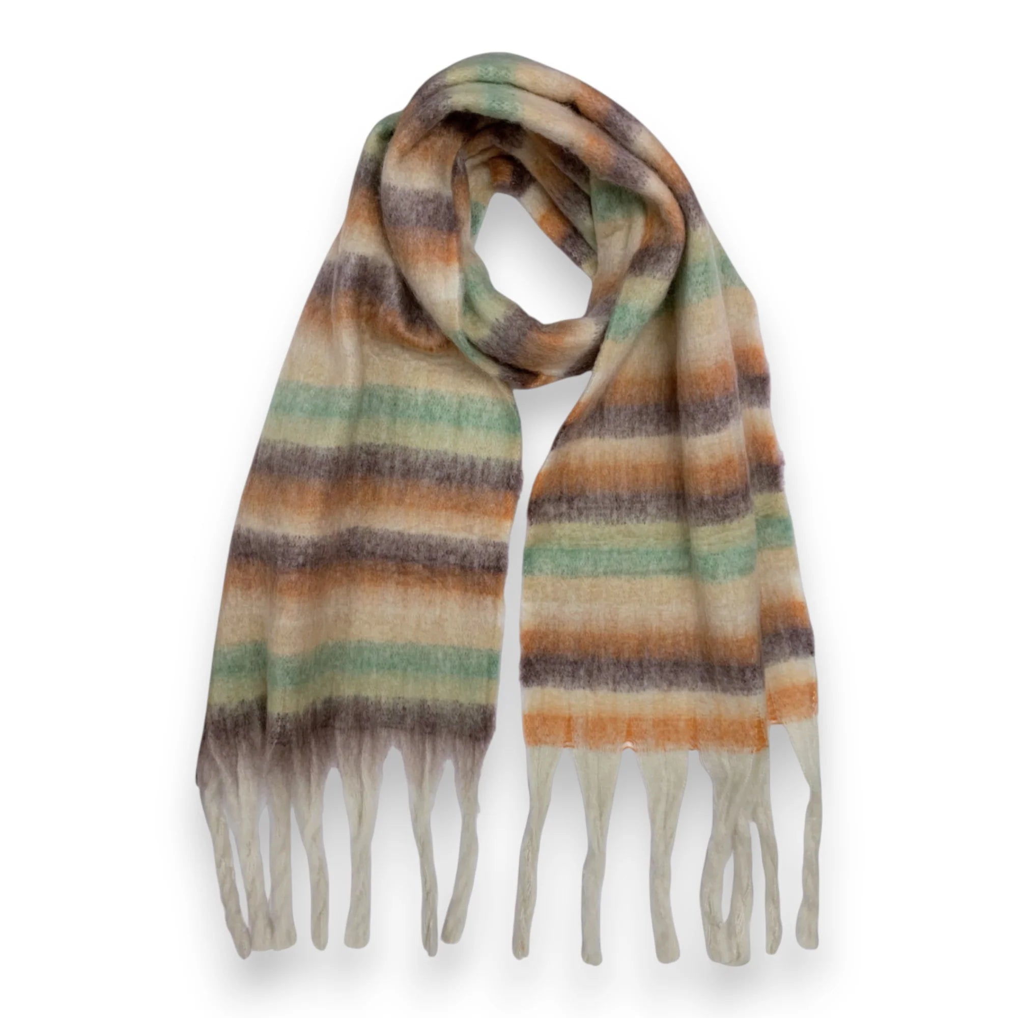 Fluffy Stripe Fringed Scarf