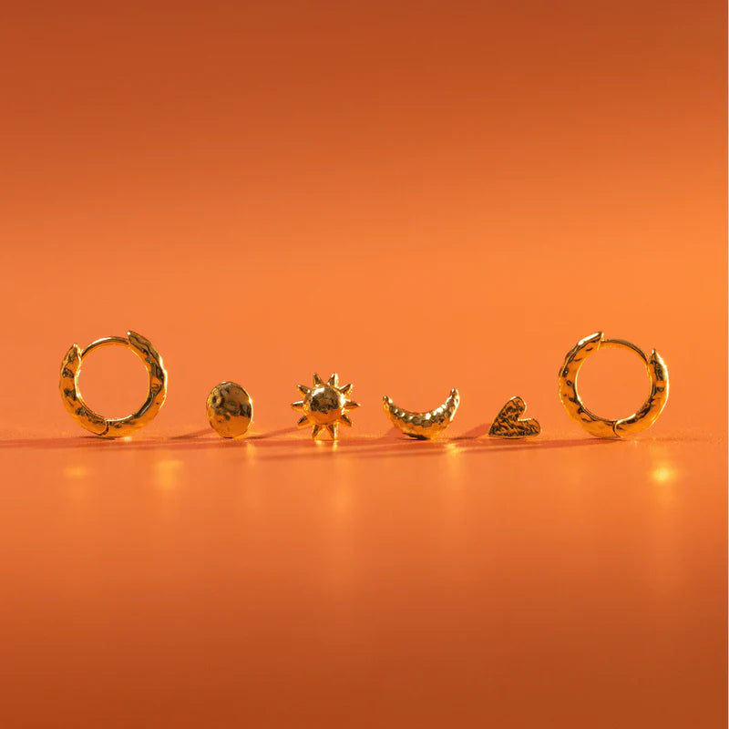 Orelia Gold Molten Mixed Stud & Hoop Ear Pack