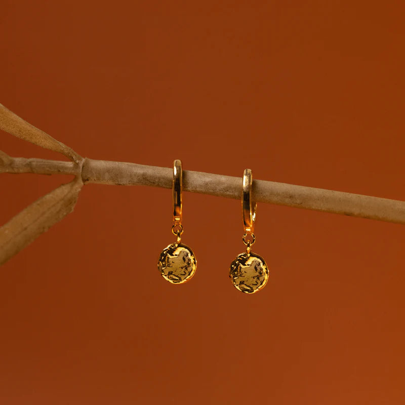 Orelia Gold Molten Coin Huggie Hoop Earrings