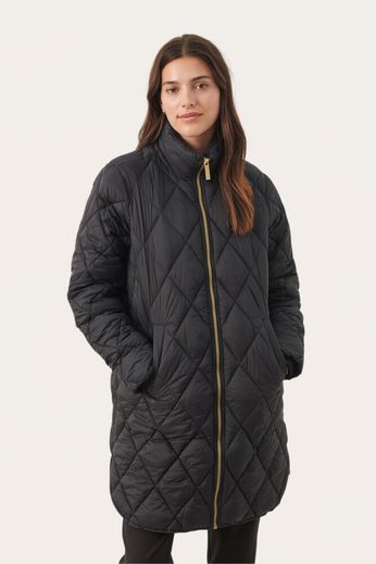 Part Two Olilas Quilted Long Black Coat