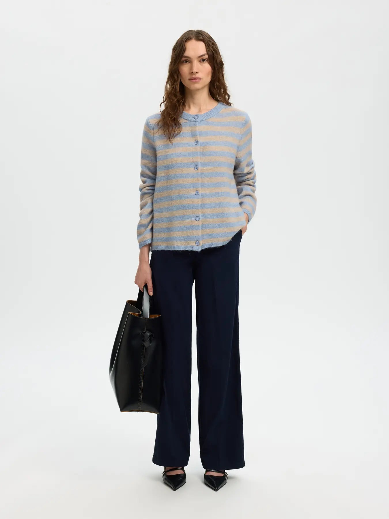 Selected Femme Lulu Blue and Birch Stripe Cardigan