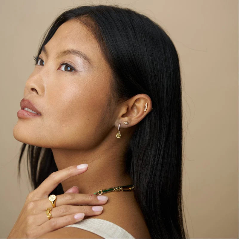 Orelia Happy Face Pavé Micro Hoop Earrings