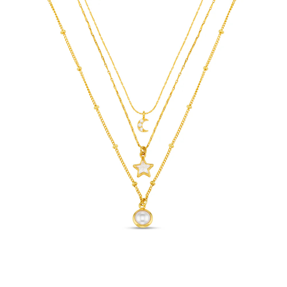 Orelia Celestial Charm & Pearl 3-Row Necklace