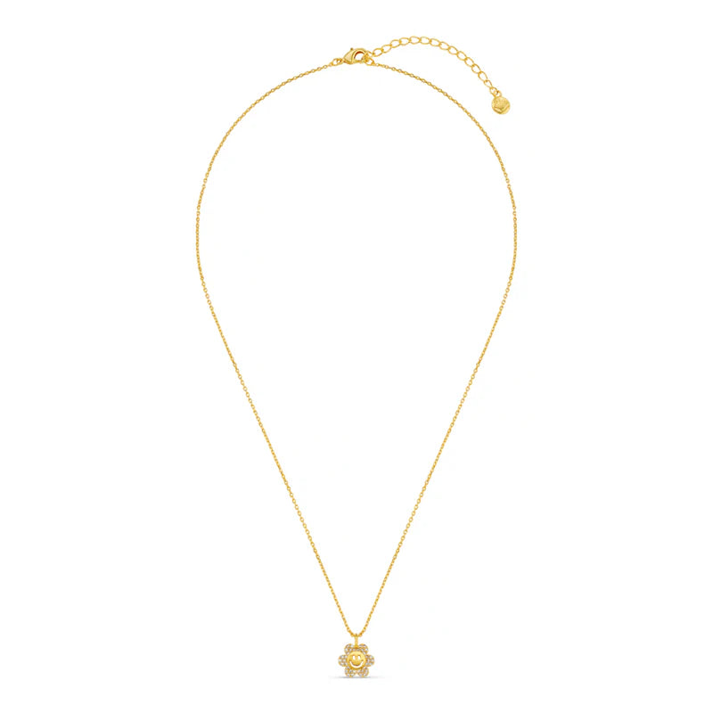 Orelia Pavé Flower Happy Face Charm Necklace