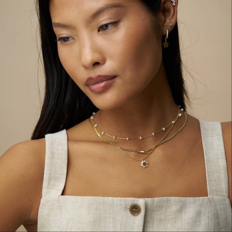 Orelia Pavé Flower Happy Face Charm Necklace