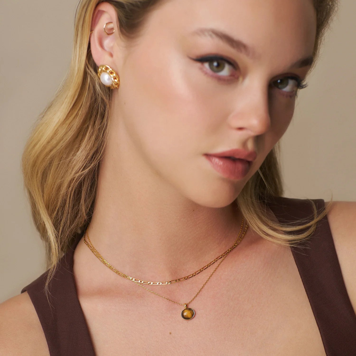 Orelia Semi-Precious Tiger's Eye Pendant Necklace