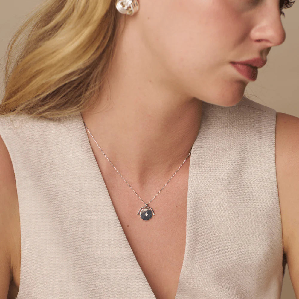 Orelia Silver Starbust Coin Spinner Necklace