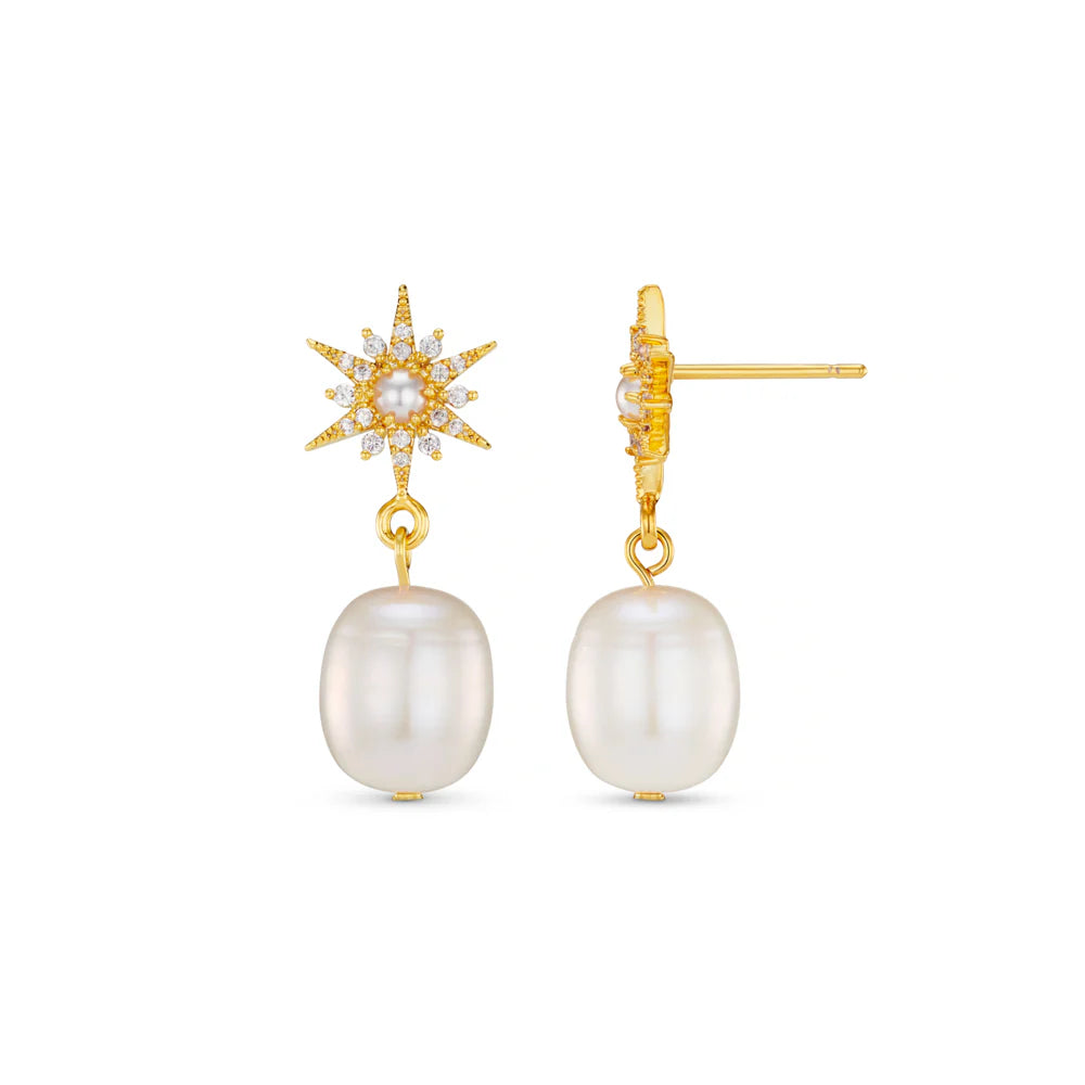 Orelia Pave Starbust & Pearl Drop Earrings