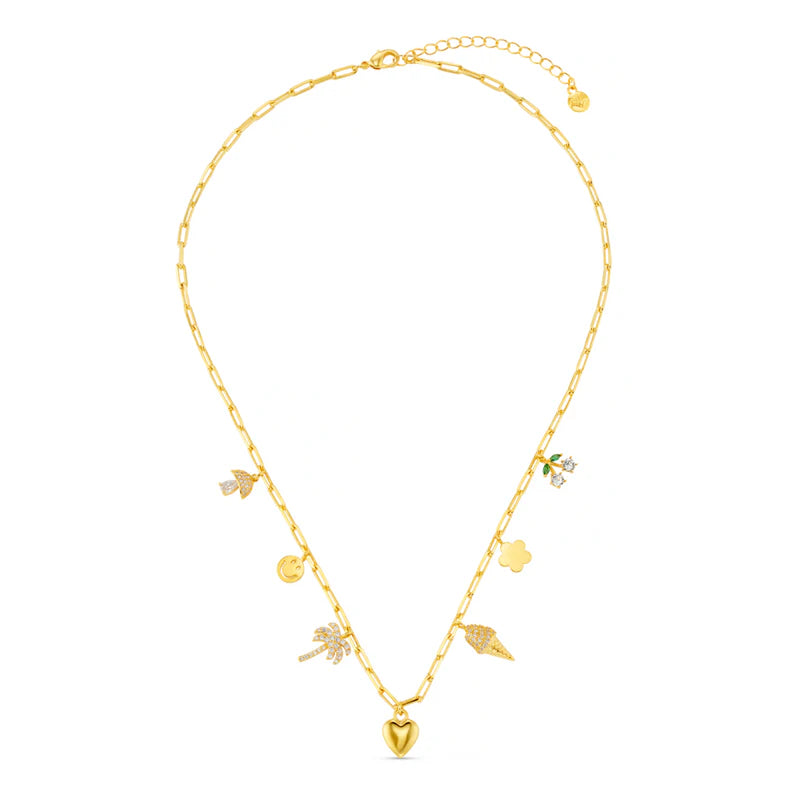 Orelia Mixed Eclectic Pave Charm Necklace