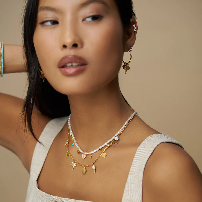 Orelia Mixed Eclectic Pave Charm Necklace