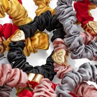By Eloise Gold Heart Silk Scrunchie Black