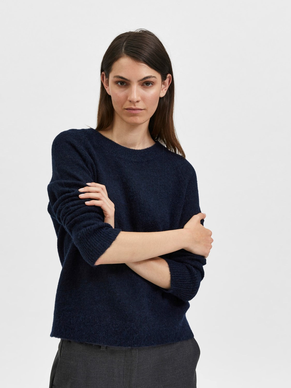 Selected Femme Lulu Navy Crew Neck Sweater