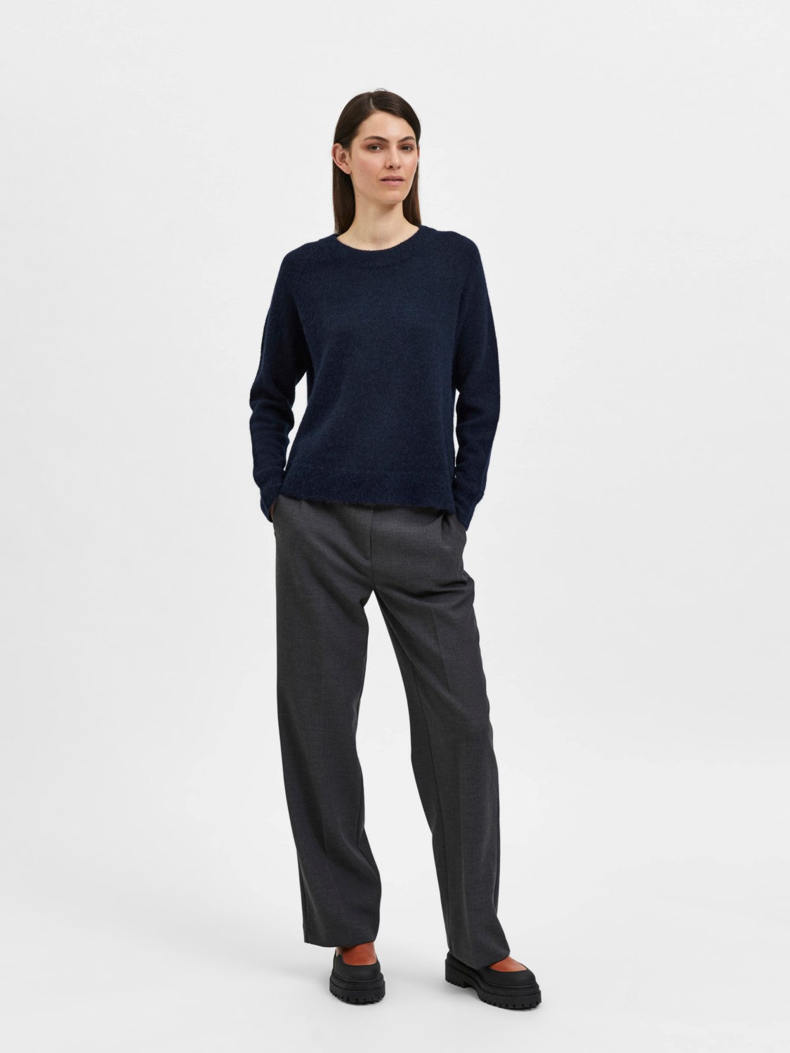 Selected Femme Lulu Navy Crew Neck Sweater
