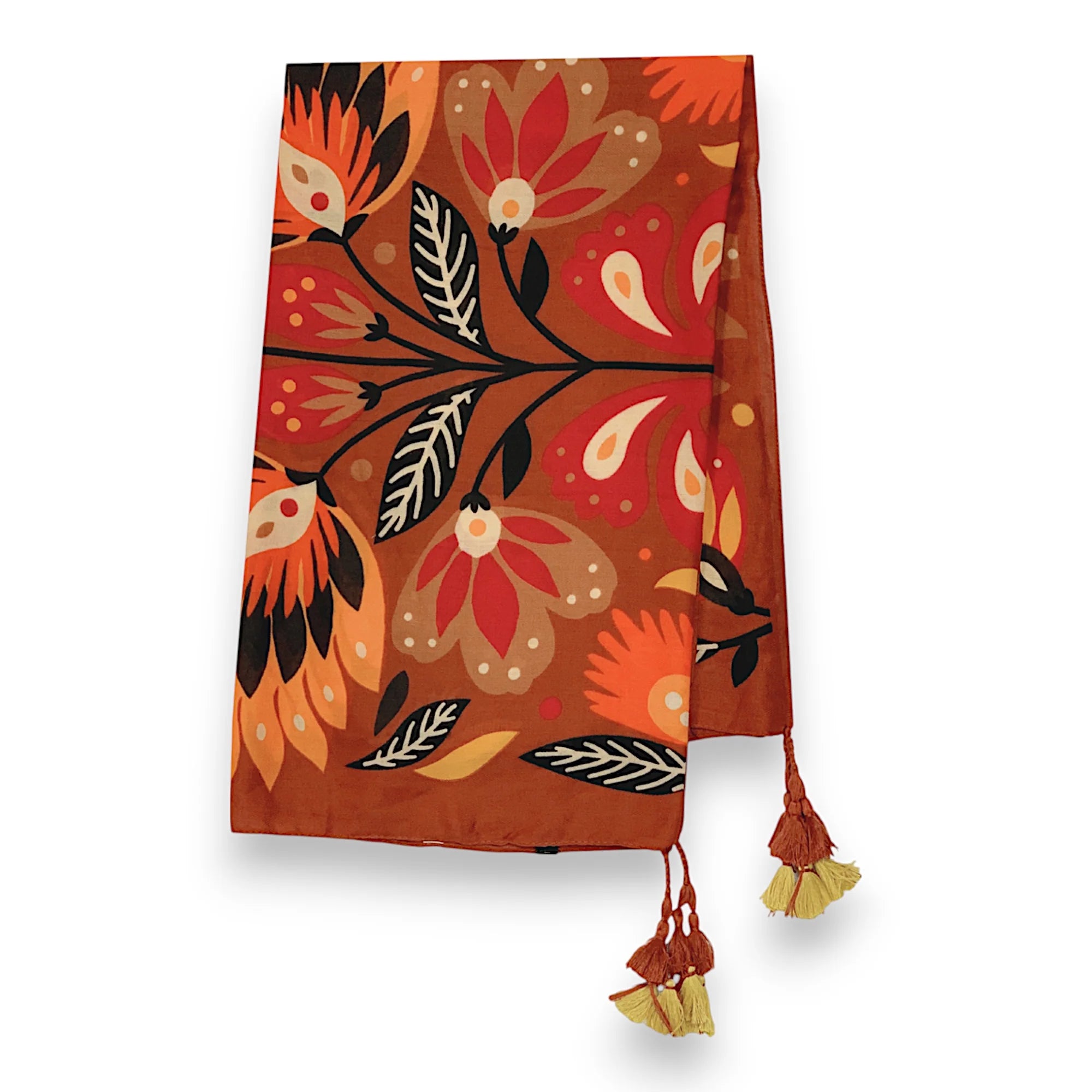 Precious Lotus Tassel Square Scarf