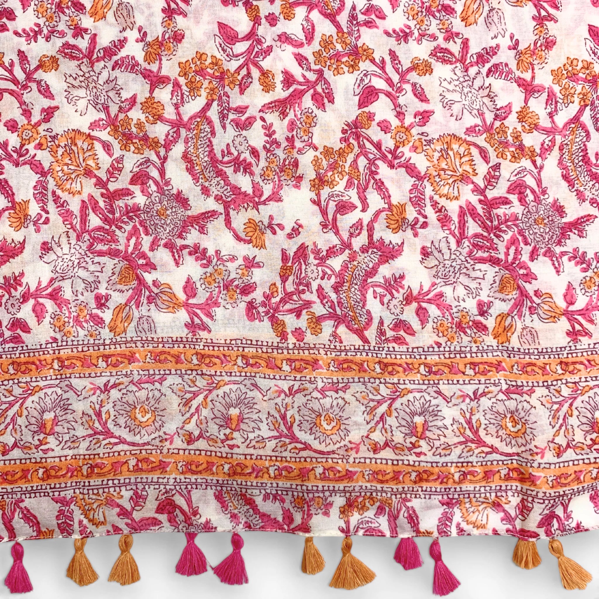 Precious Pink V-Flower Tassels Scarf