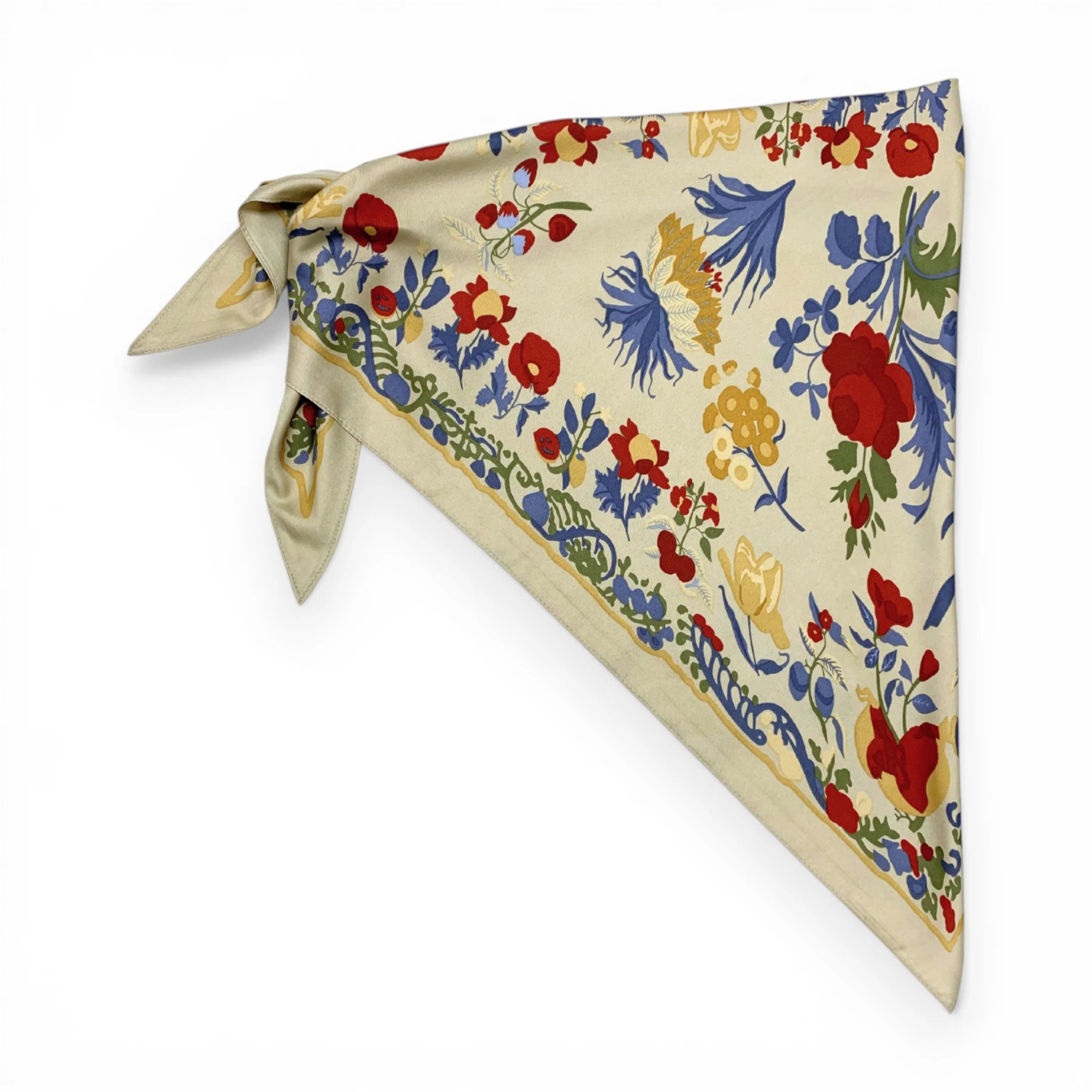 Precious Cream Triangle Silky Flower Scarf