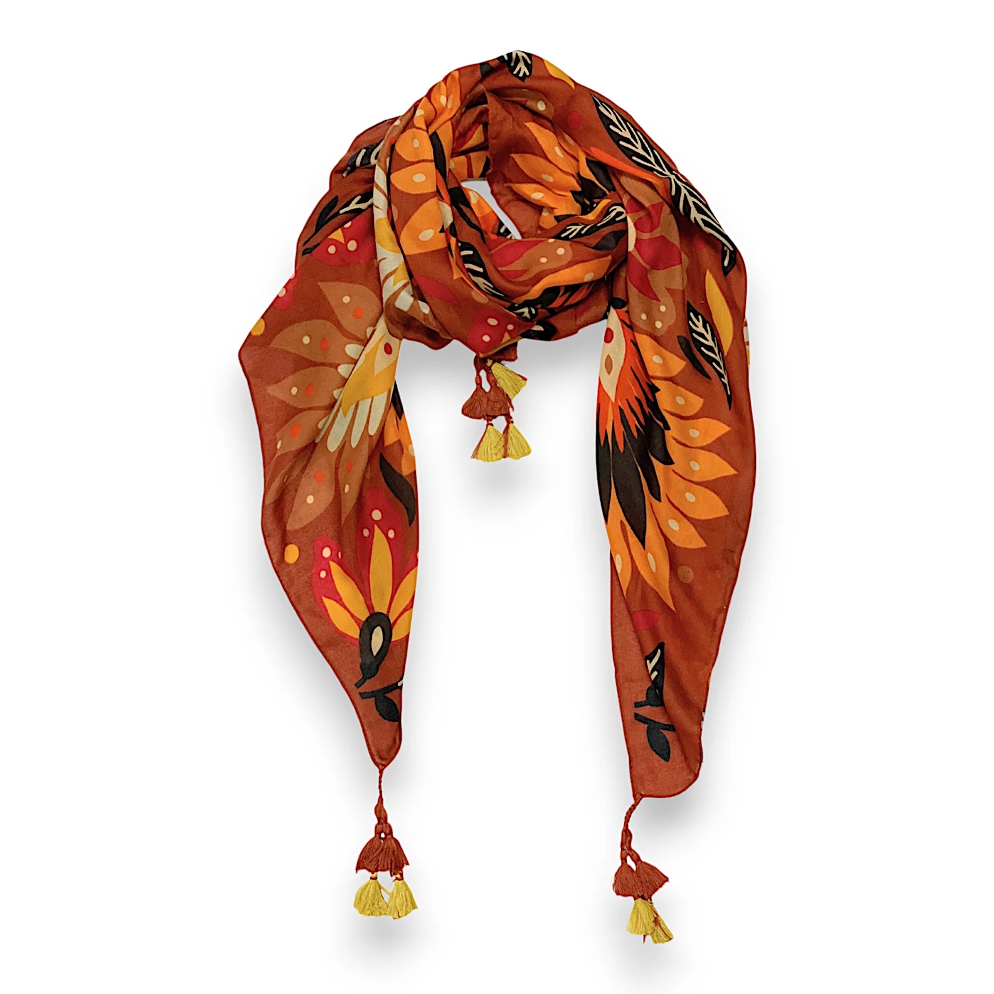 Precious Lotus Tassel Square Scarf