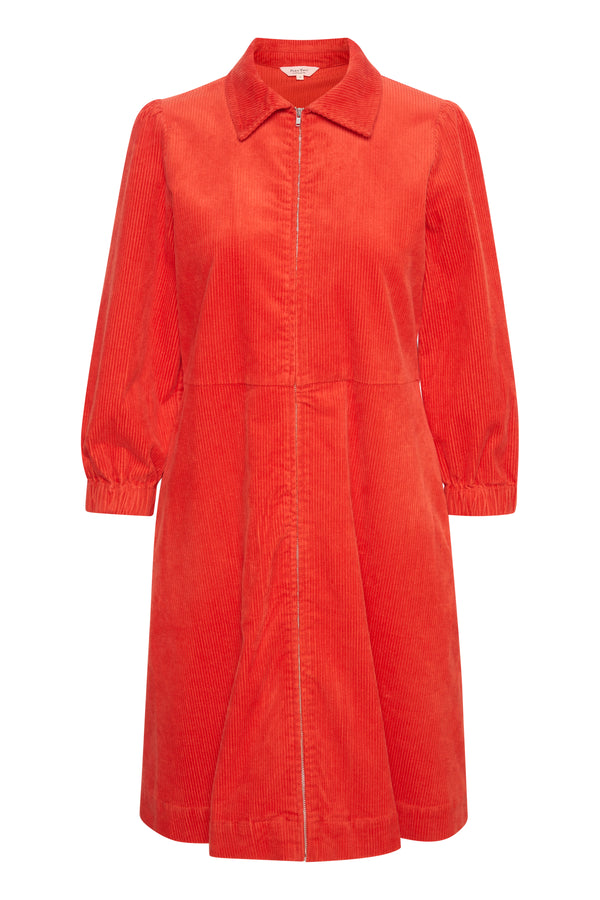 bright orange corduroy dress