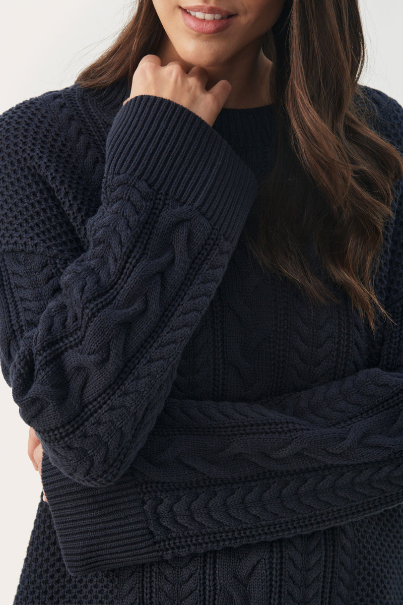 Part Two Florcita Dark Navy Cable Sweater