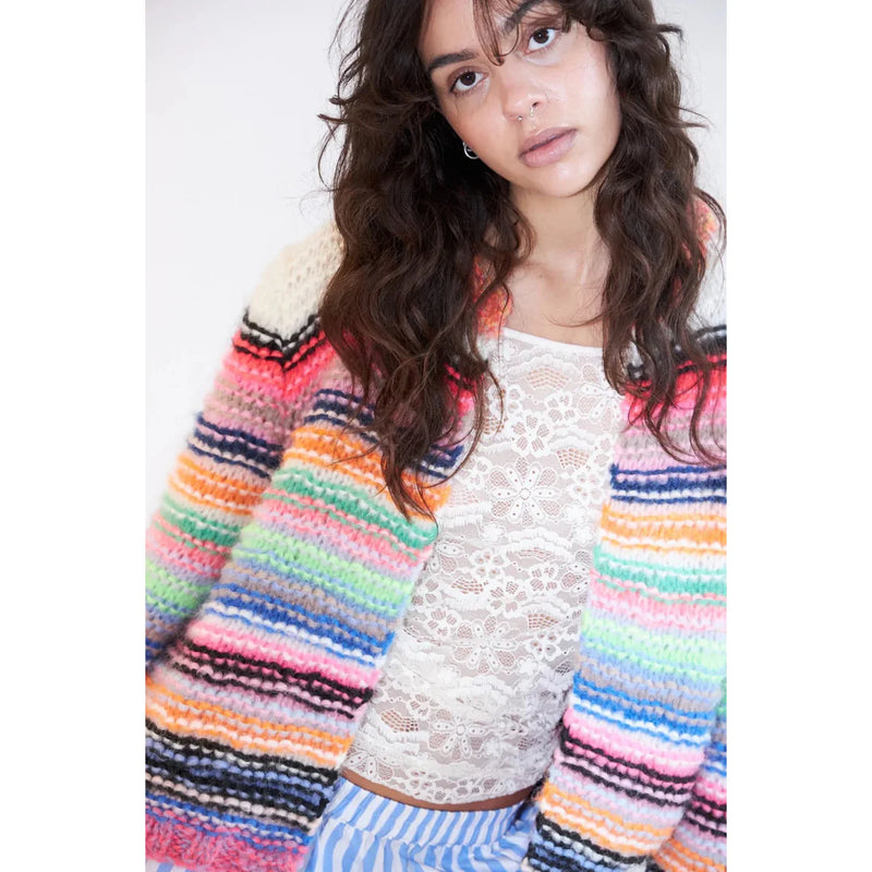 Dawn x Dare Gabi Baby Pink Multi Stripe Cardigan