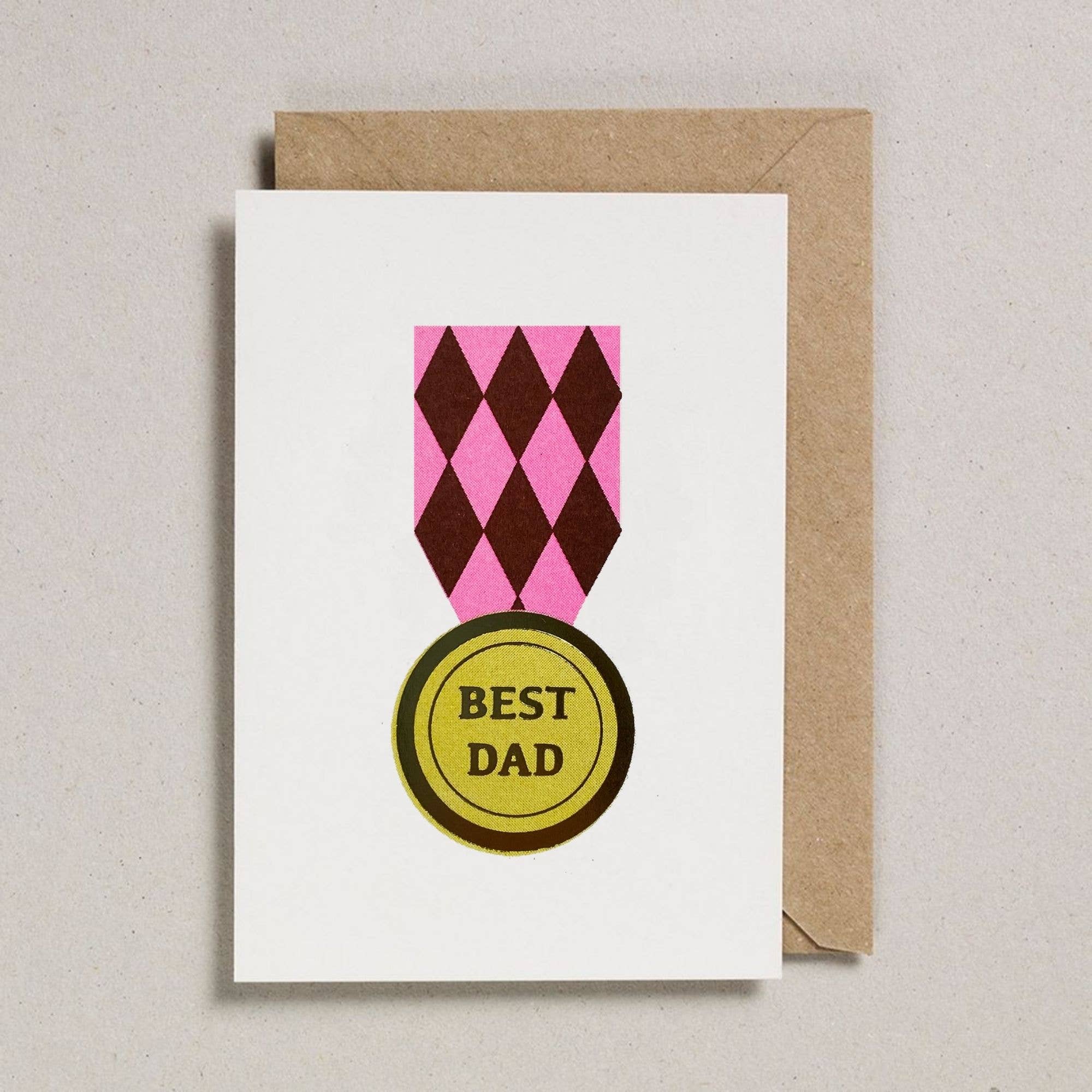 Petra Boase Best Dad Fathers Day Card Medal /Pink