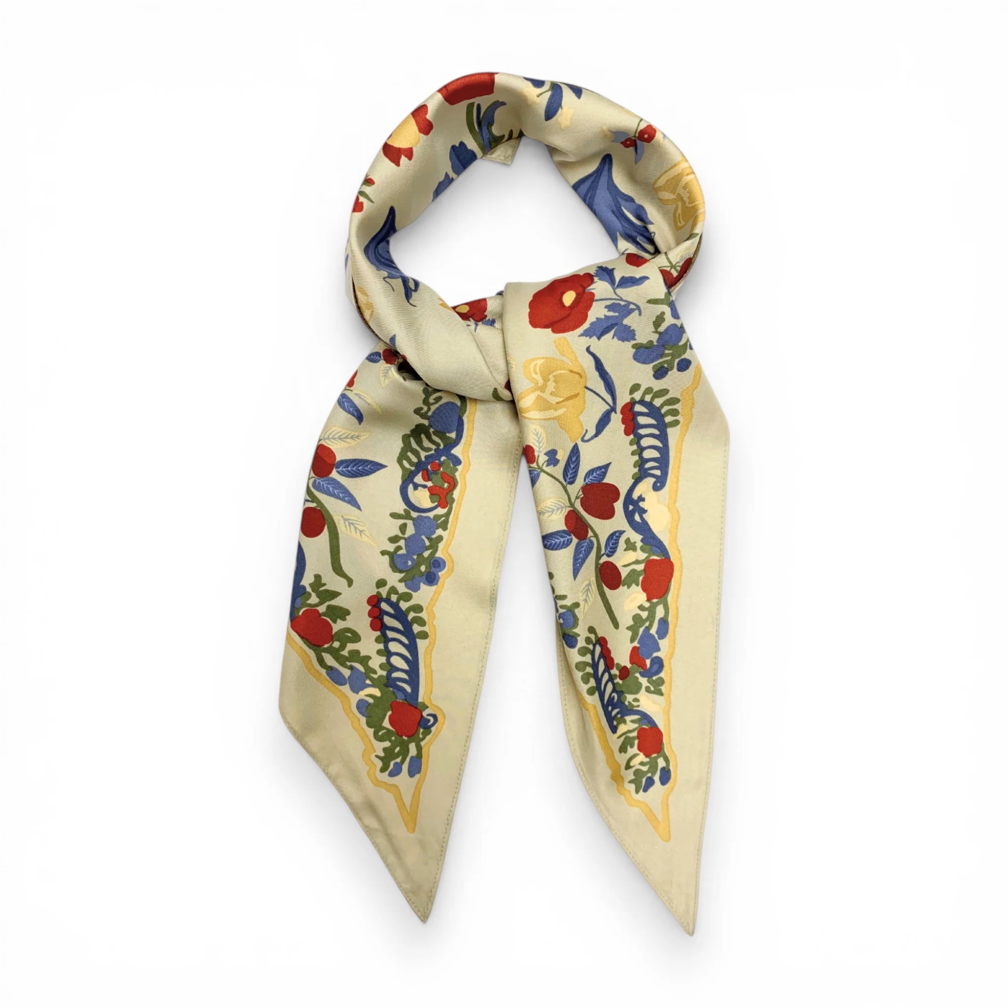 Precious Cream Triangle Silky Flower Scarf