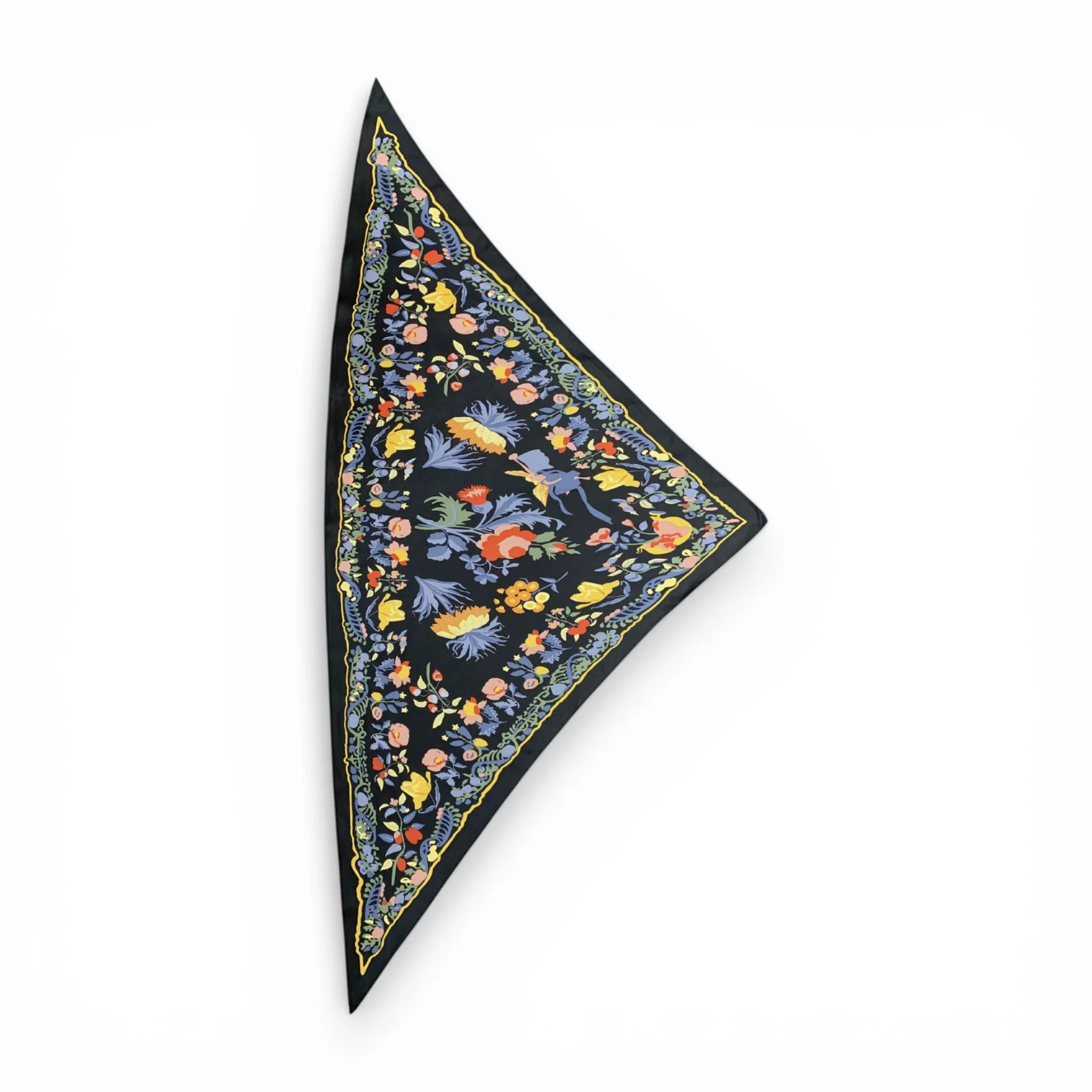 Precious Black Triangle Silky Flower Scarf