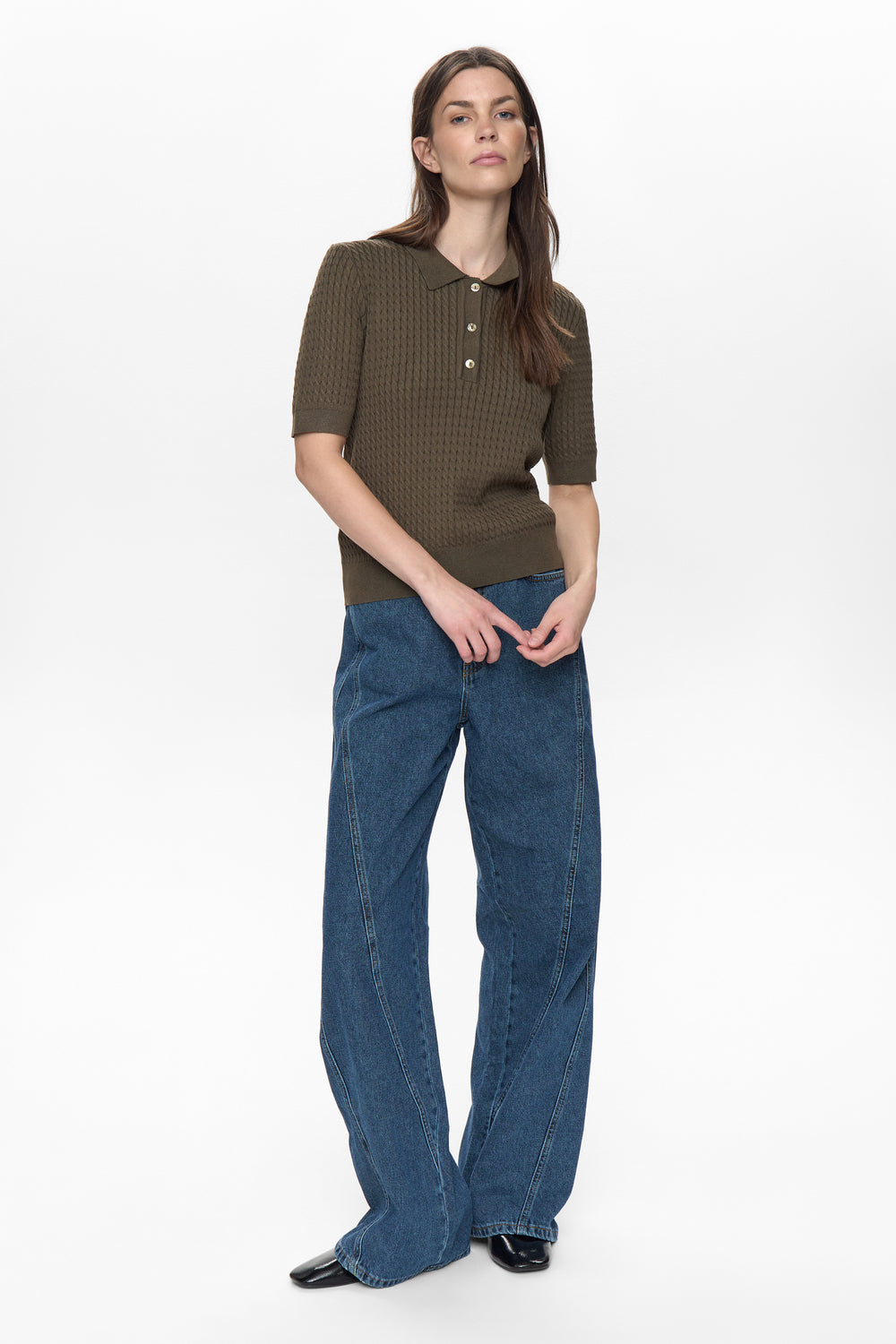 Numph Nualette Green Knit Polo 