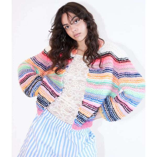 Dawn x Dare Gabi Baby Pink Multi Stripe Cardigan