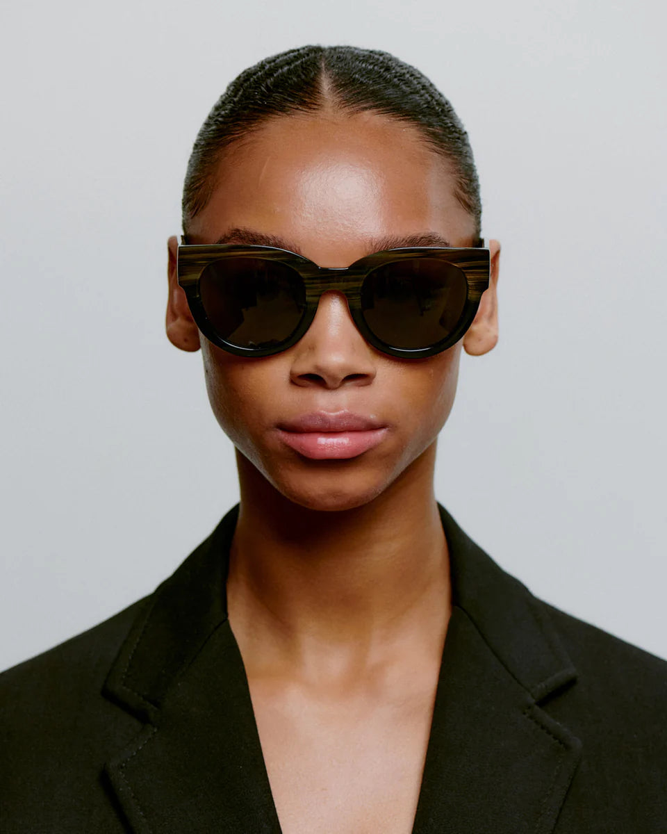 A.Kjaerbede Lilly Striped Horn Black Sunglasses