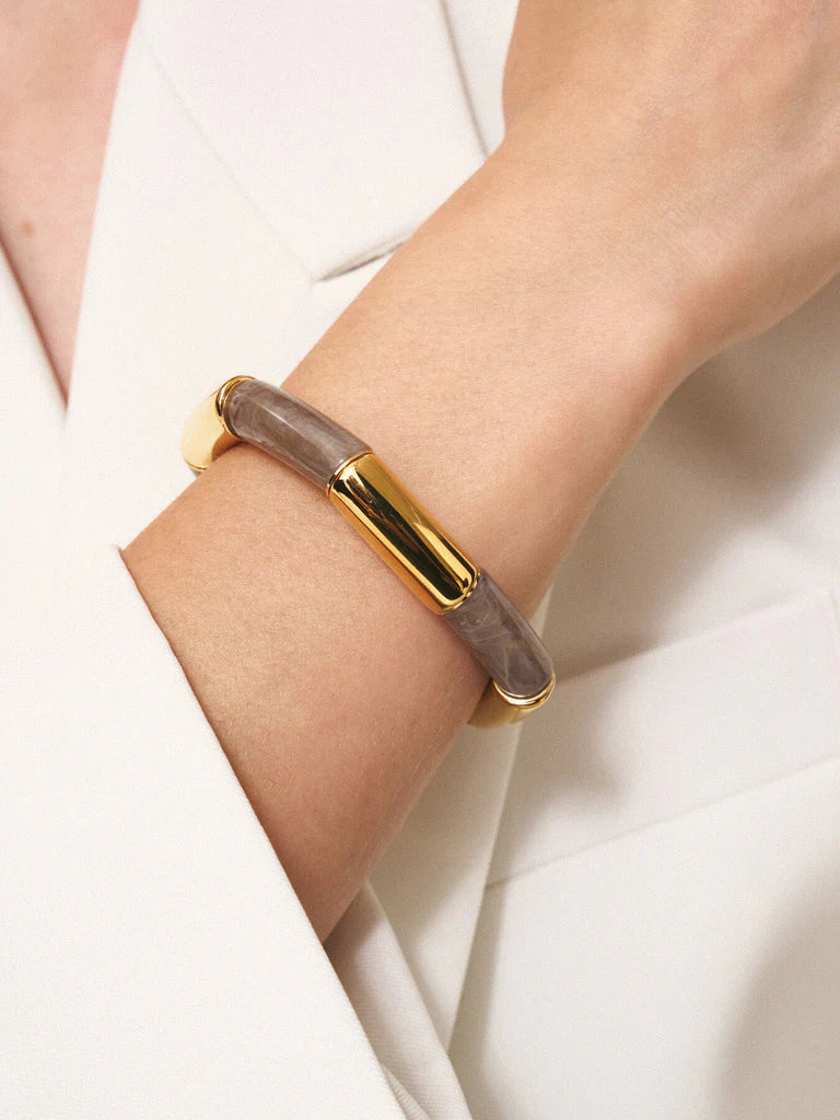 Vanessa Baroni Stone Flex Bracelet Gold Biancone Marble