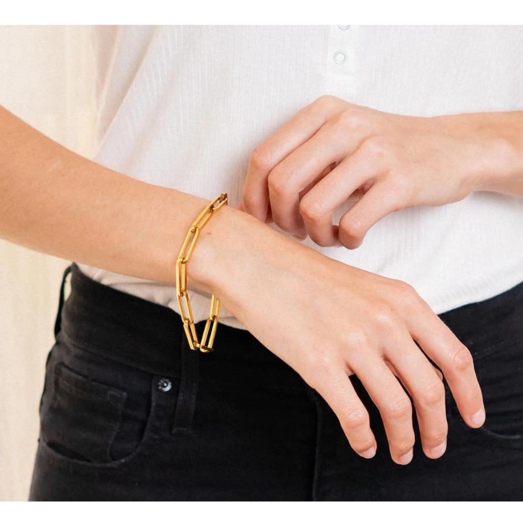 White Leaf Long Links Gold Bracelet