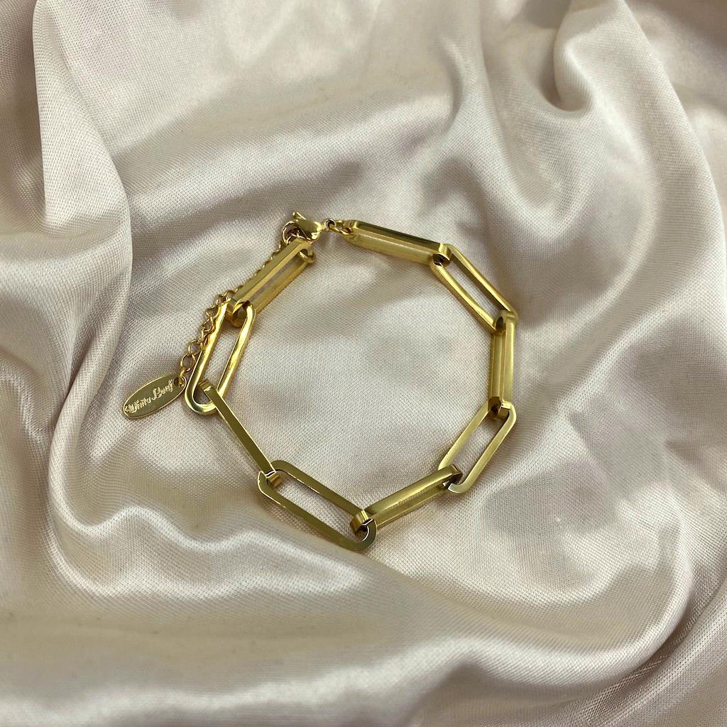 White Leaf Long Links Gold Bracelet