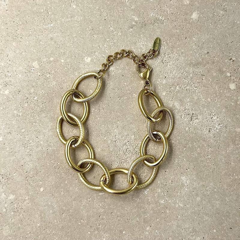White Leaf Gold Oval Links Bracelet