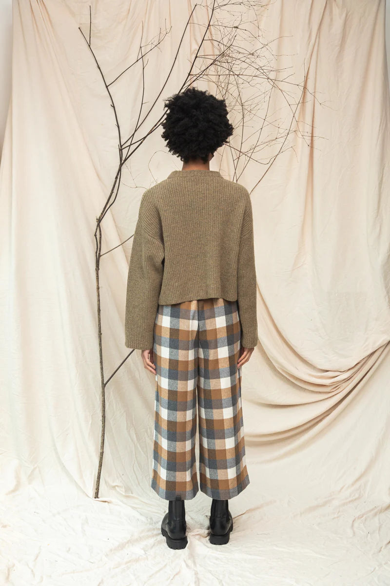 Beaumont Organic Evora-Cay Twill Tan Check Trouser