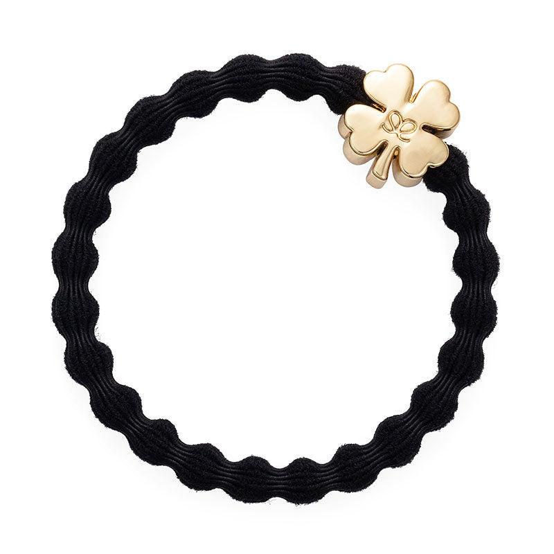 By Eloise Gold Clover Leaf Black Hair Band