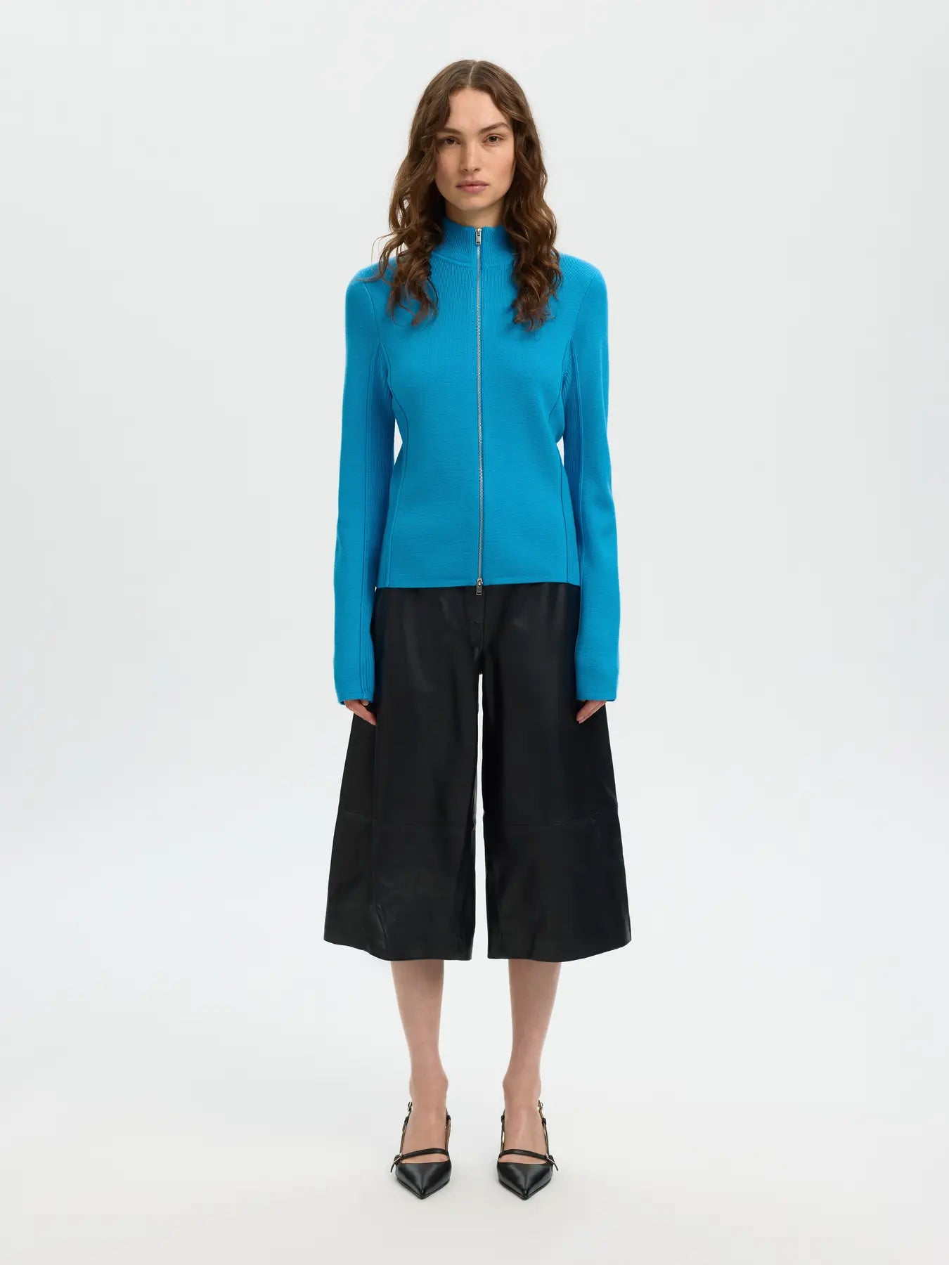 Selected Femme Thea Blue Knit Zip Cardigan
