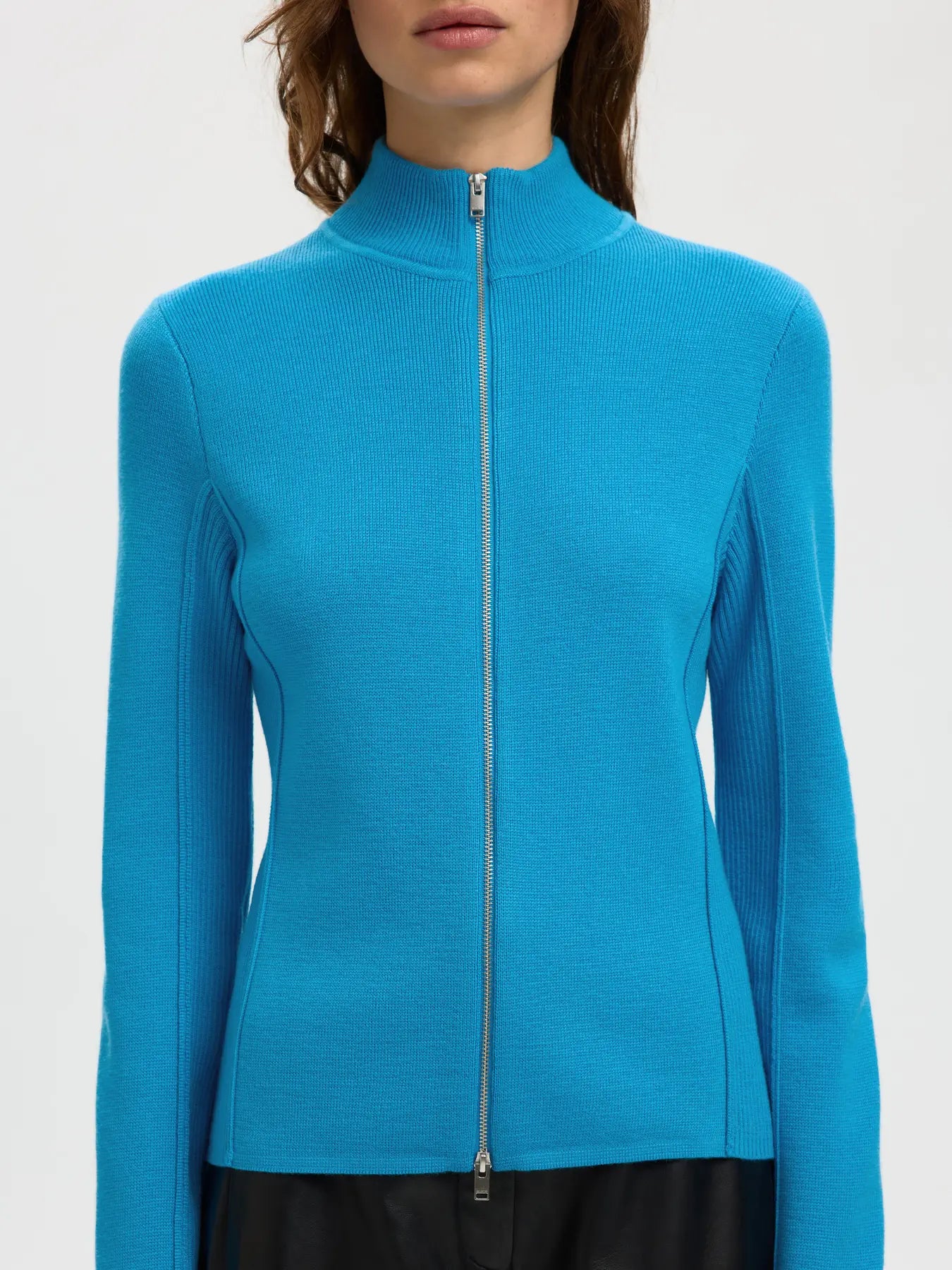 Selected Femme Thea Blue Knit Zip Cardigan