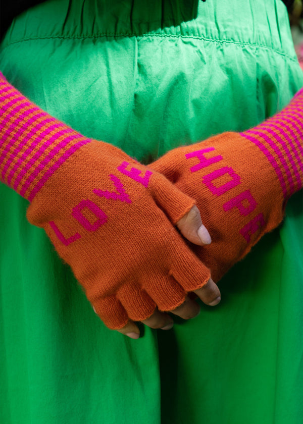 Quinton & Chadwick Love & Hope Fingerless Gloves in Orange