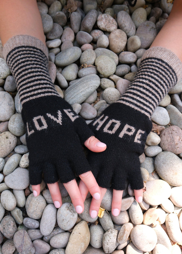 Quinton & Chadwick Love & Hope Fingerless Gloves in Black