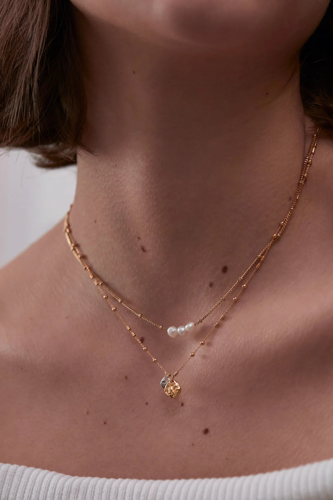Estella Bartlett Triple Beaded Chain Pebble Necklace