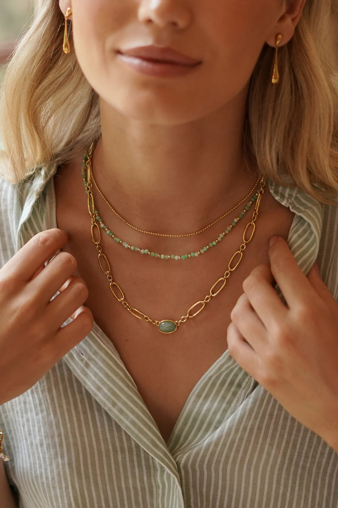 Estella Bartlett Green Aventurine Cabouchon Chain Necklace