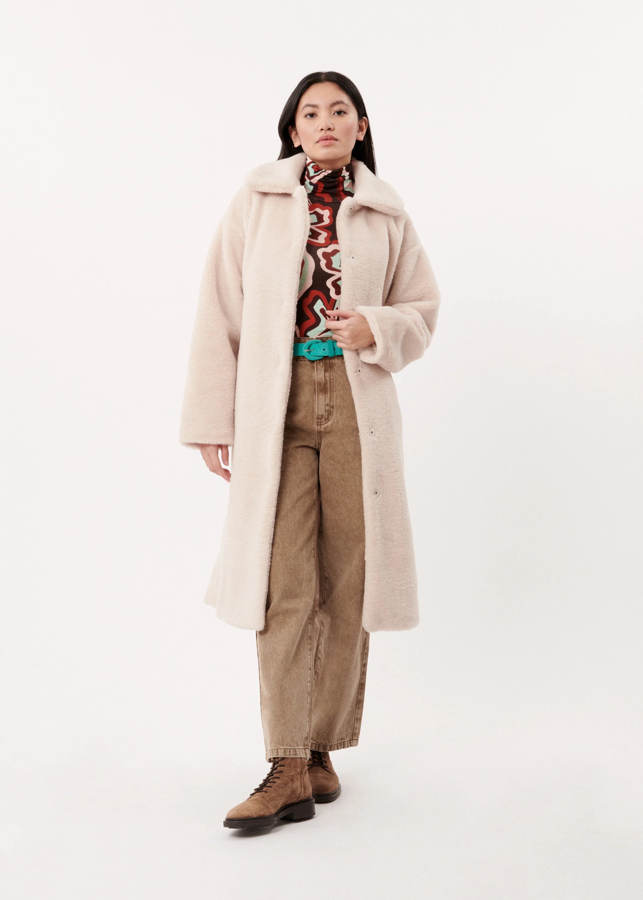 Frnch Francesca Cream Faux Fur Coat