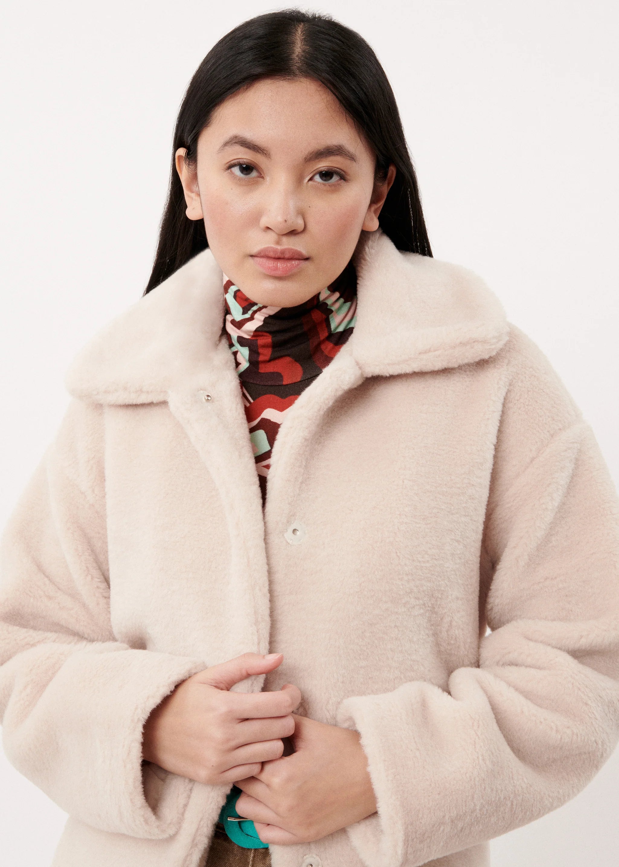 Frnch Francesca Cream Faux Fur Coat