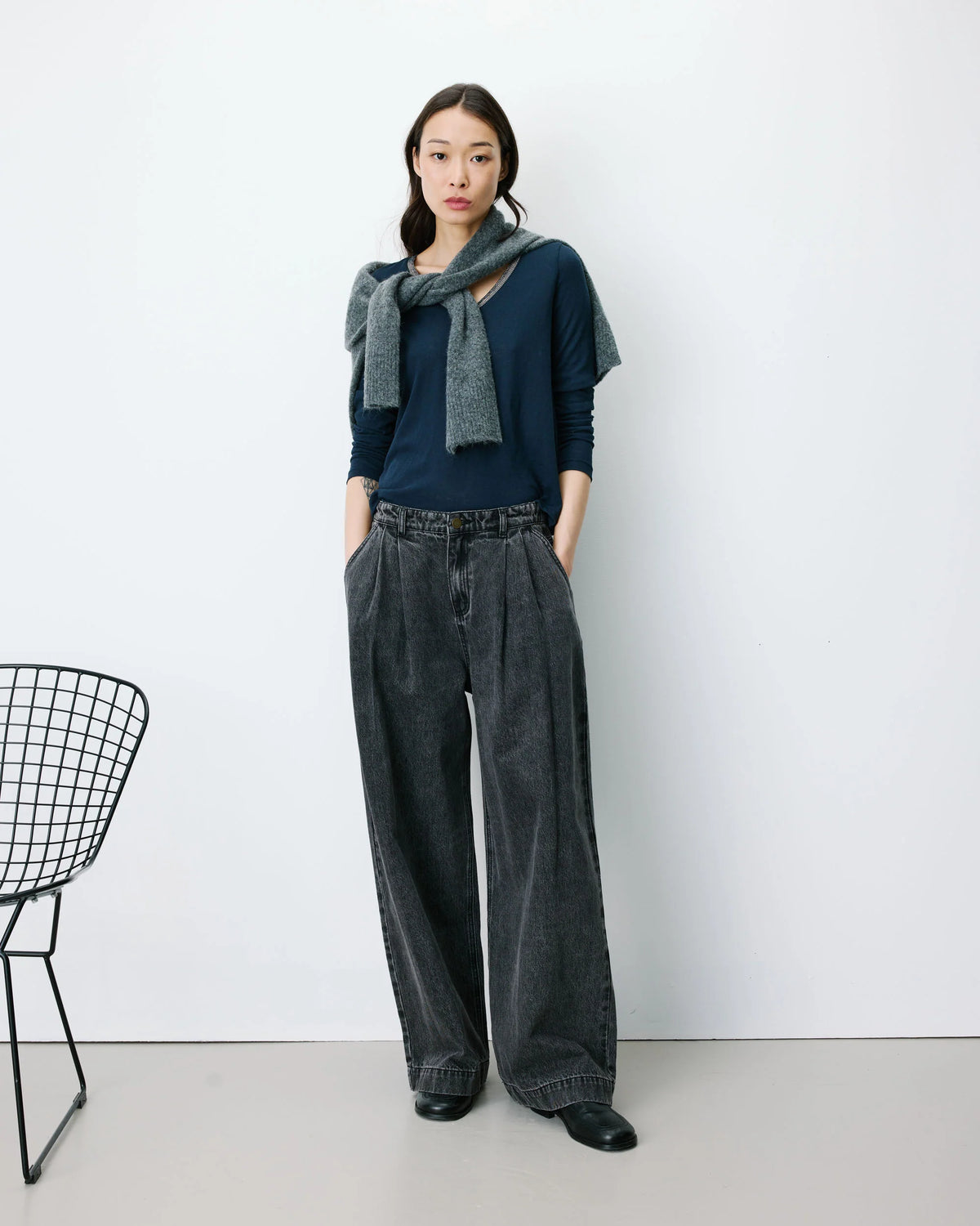 Grace & Mila John Grey Denim Wide Leg Jean