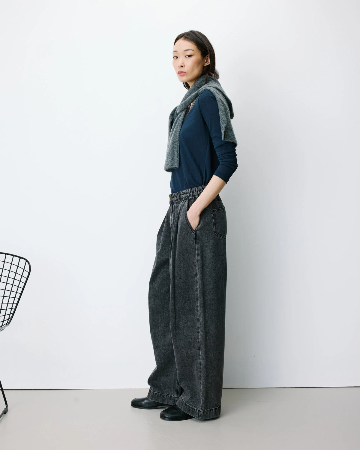 Grace & Mila John Grey Denim Wide Leg Jean