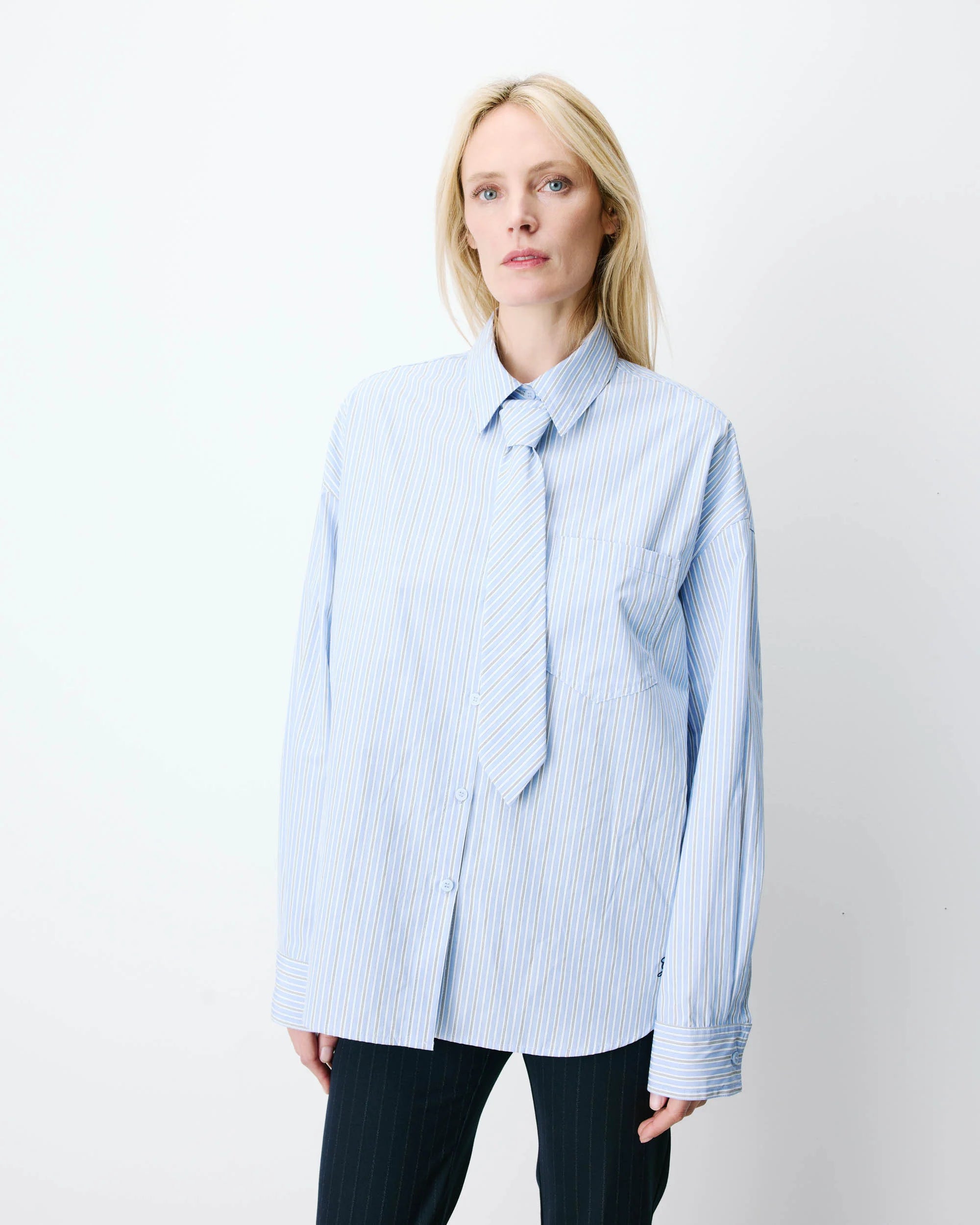 Grace & Mila Athena Striped Blue Shirt