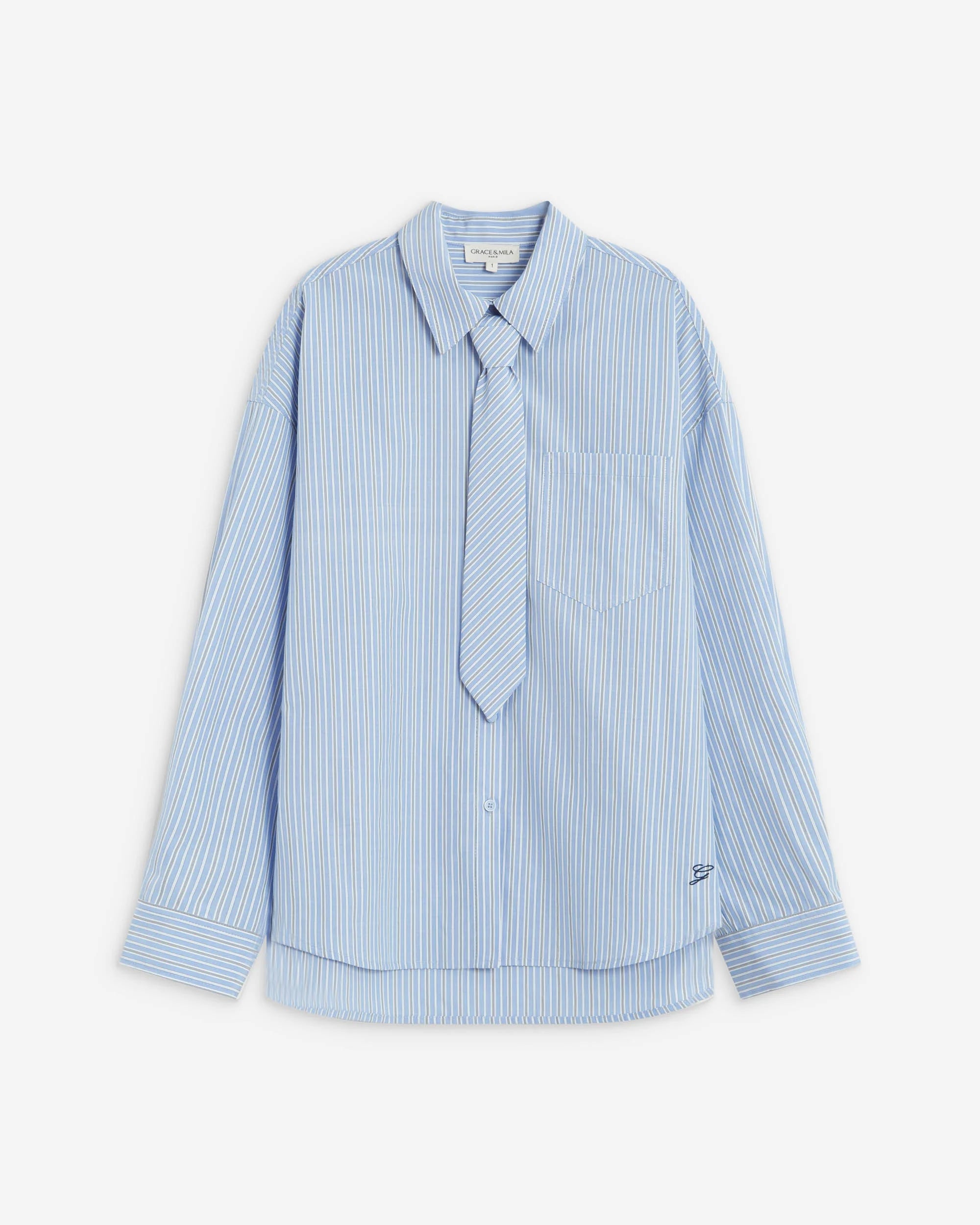 Grace & Mila Athena Striped Blue Shirt