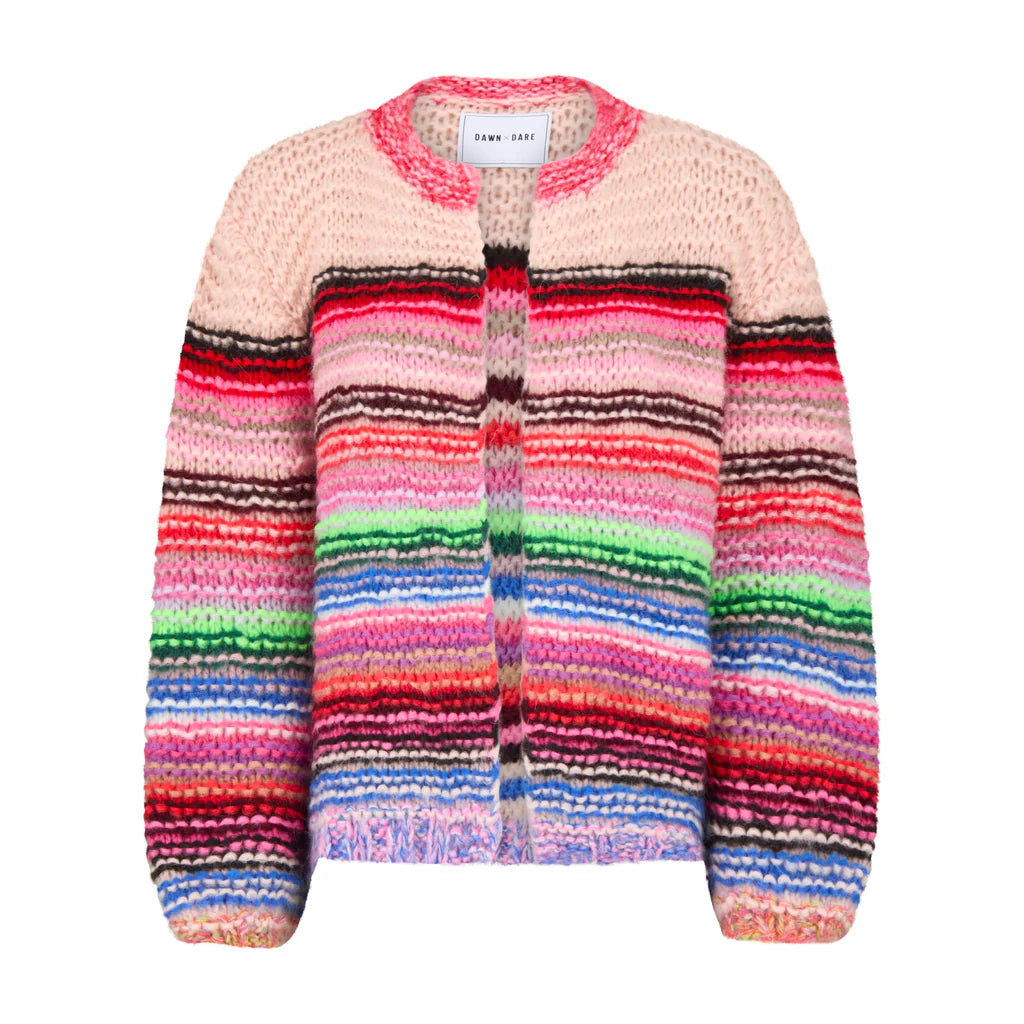 Dawn x Dare Gabi Baby Pink Multi Stripe Cardigan