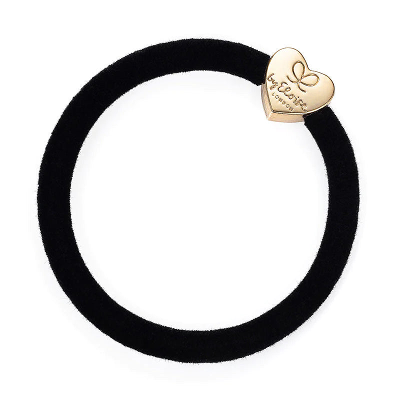 By Eloise Velvet Gold Heart Black Hair Band